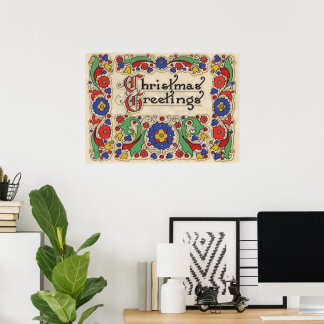 Pôster Natais vintages saudações com limite decorativo