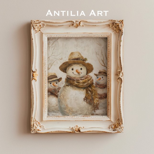 Poster Natais vintages Snowman Pintando Xmas Russo (Criador carregado)