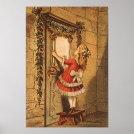 Poster Natais vintages Victorian Girl travando um Garland