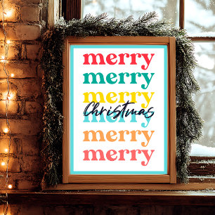 Poster Natal Alegre Azul Branco Colorido Limpo Moderno