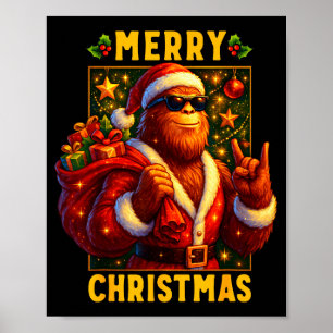 Poster Natal Alegre Retrô Papai Noel Pé Grande Sasquatch