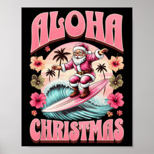 Poster Natal Aloha Papai Noel Surfando Mele Havaiano