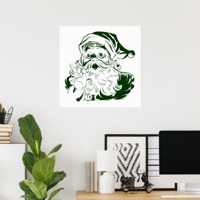 Poster Natal Antigo, Alegre Papai Noel Retro, Verde (Escritório em casa)