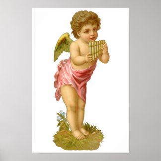 Pôster Natal Antigo, Anjo Músico com Flauta de Pã
