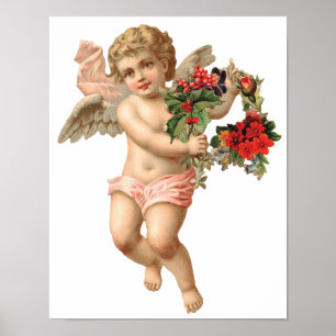 Pôster Natal Antigo, Anjo Vitoriano com Grinalda Floral
