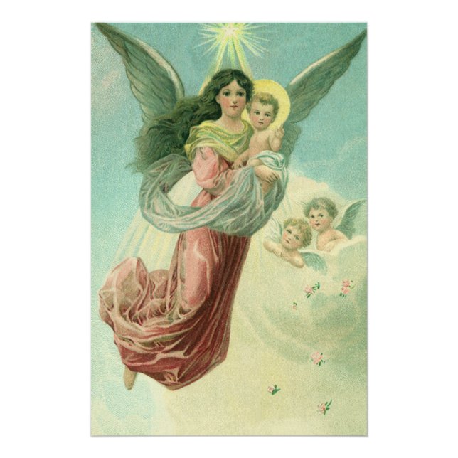 Pôster Natal Antigo, Anjo Vitoriano com Menino Jesus (Frente)