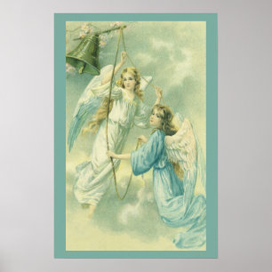 Poster Natal Antigo, Anjos Vitorianos com uma Campainha
