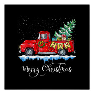Pôster Natal Antigo Caminhão Vermelho Feliz Natal Vintage