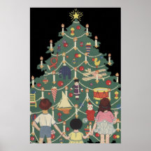 Natal Antigo Crianças ao Redor de uma Árvore Decor