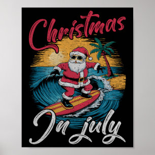 Poster Natal Antigo Em Julho Papai Noel Havaiano Surfando