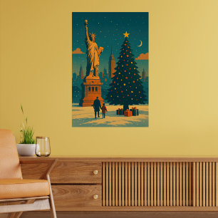Poster Natal Antigo em Nova York – Estátua da Liberdade