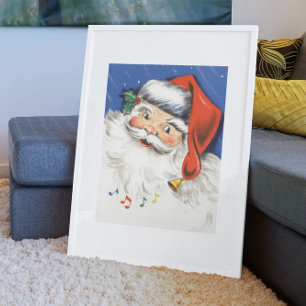 Poster Natal Antigo, Papai Noel Alegre com Música