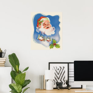 Poster Natal Antigo, Papai Noel Alegre Retro