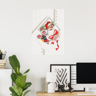 Poster Natal Antigo, Papai Noel com Bengalas de Natal