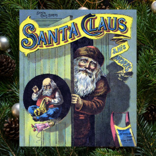 Pôster Natal Antigo, Papai Noel e Seu Trabalho Livro