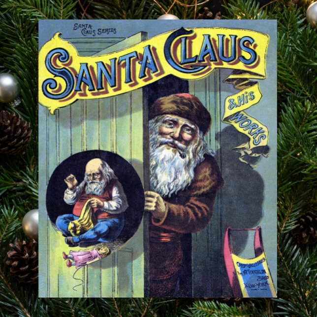 Pôster Natal Antigo, Papai Noel e Seu Trabalho Livro (Criador carregado)