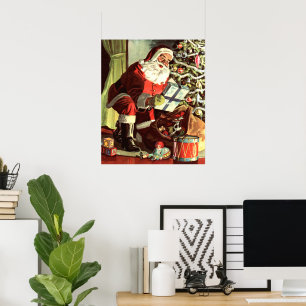 Poster Natal Antigo, Papai Noel Retrô com Presentes