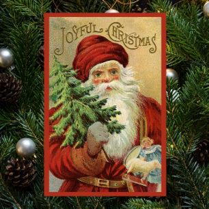 Poster Natal Antigo, Papai Noel Vitoriano com Árvore