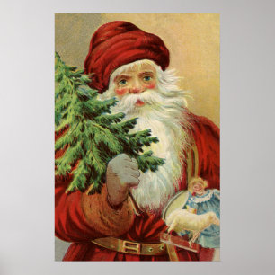 Poster Natal Antigo, Papai Noel Vitoriano com Árvore