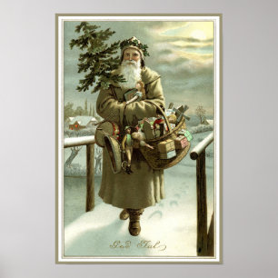Poster Natal Antigo, Papai Noel Vitoriano com Brinquedos