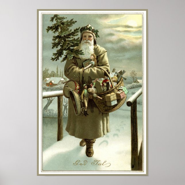 Poster Natal Antigo, Papai Noel Vitoriano com Brinquedos (Frente)