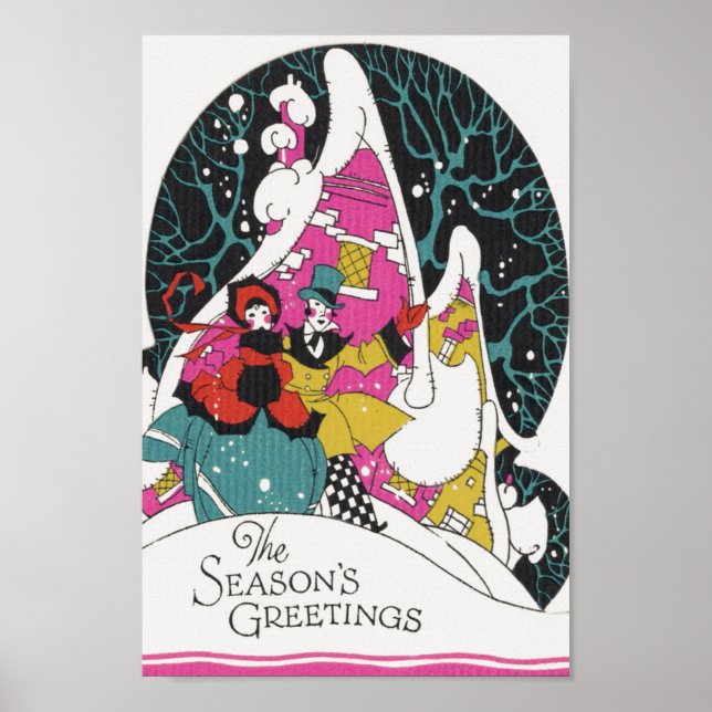 Poster Natal Antigo, Pessoas da Cidade Vitoriana Elegante (Frente)