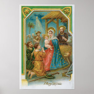 Poster Natal Antigo Uma Feliz Natal Madona E Menino