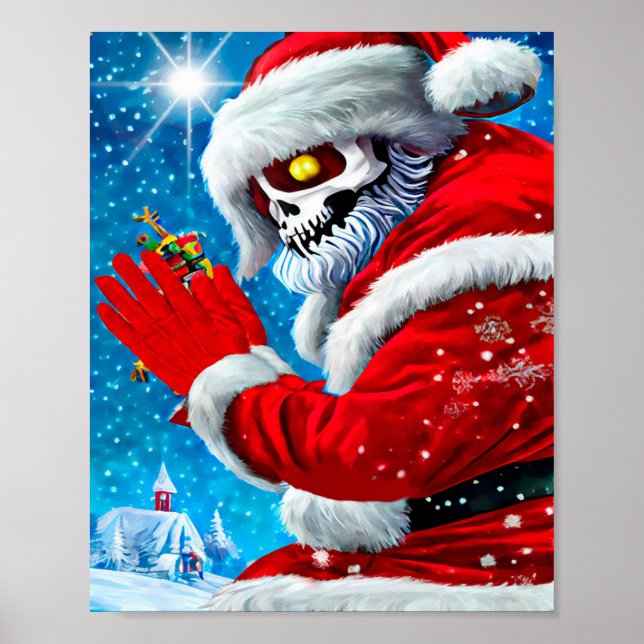 Poster Natal assustador Papai Noel Skeleton Arte Monstro (Frente)