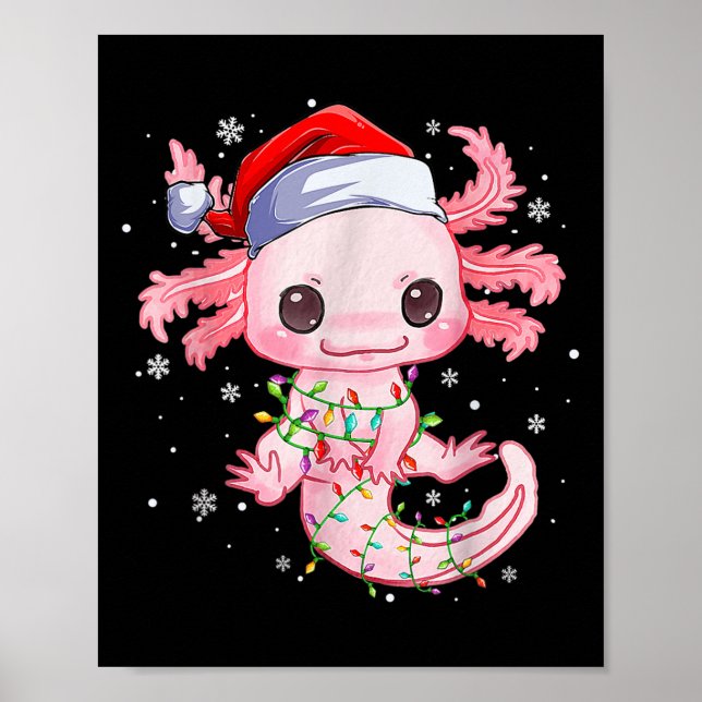 Poster Natal Axolotl Santa Hat Luz Japonês Bonito A (Frente)