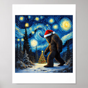 Poster Natal Bigfoot Santa Hat Van Gogh Starry Night