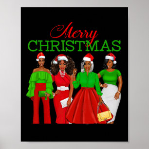 Poster Natal Black Women African American Santa Hat P
