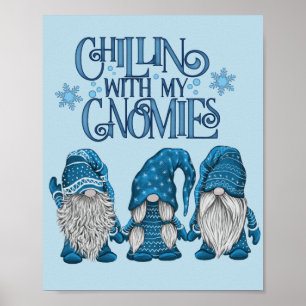 Poster Natal Blue Winter Trio Chillin Com Meus Gnomos