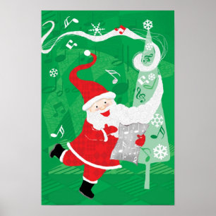 Pôster Natal bonito, Papai Noel canta e dança