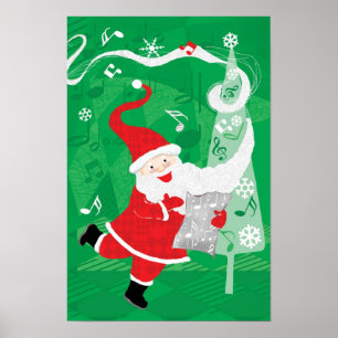 Pôster Natal bonito, Papai Noel canta e dança