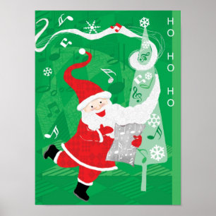Pôster Natal bonito, Papai Noel canta e dança