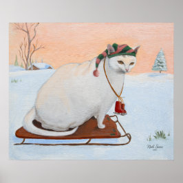Poster Natal Branco Gato de Férias na Arte de Parede de N