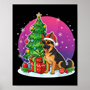 Poster Natal Cachorro Alemão Chapéu do Papai Noel Natal H