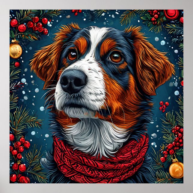 Poster Natal Cachorro Fofo Festivo Férias de Inverno (Frente)
