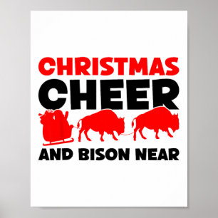 Poster Natal Cheer E Bison Perto - Bison Buffalo Xma