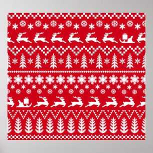 Poster Natal clássico: Padrão de inverno branco vermelho