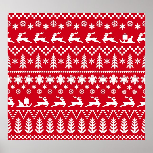 Poster Natal clássico: Padrão de inverno branco vermelho (Frente)