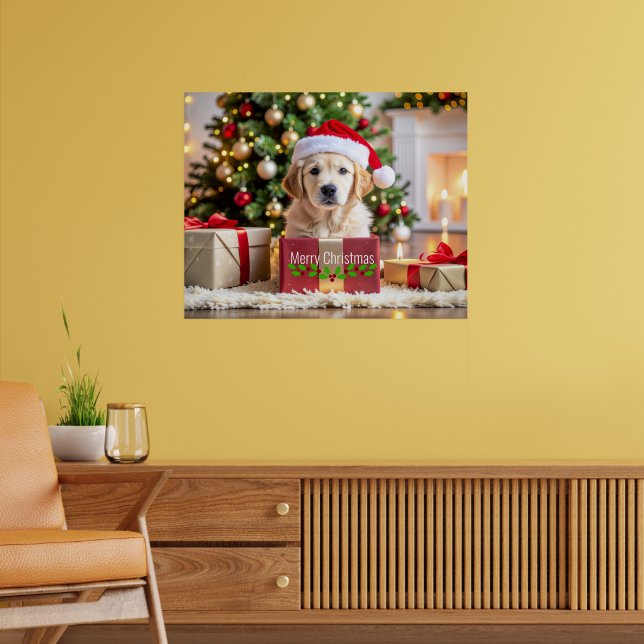 Poster Natal com Golden Retriever (Sala de Estar 2)
