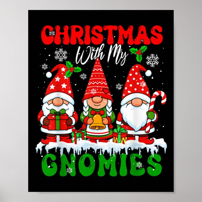 Poster Natal Com Meus Gnomos Xmas Três Papais noeis Gnomo (Frente)