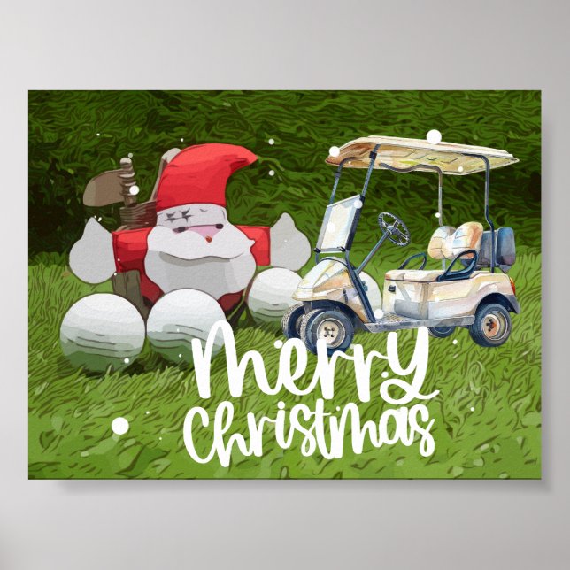 Poster Natal com Papai Noel e bolas de golfe (Frente)