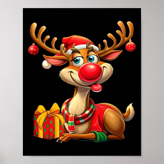 Poster Natal Com Rena Cute Presente Divertido Xmas Long  (Frente)