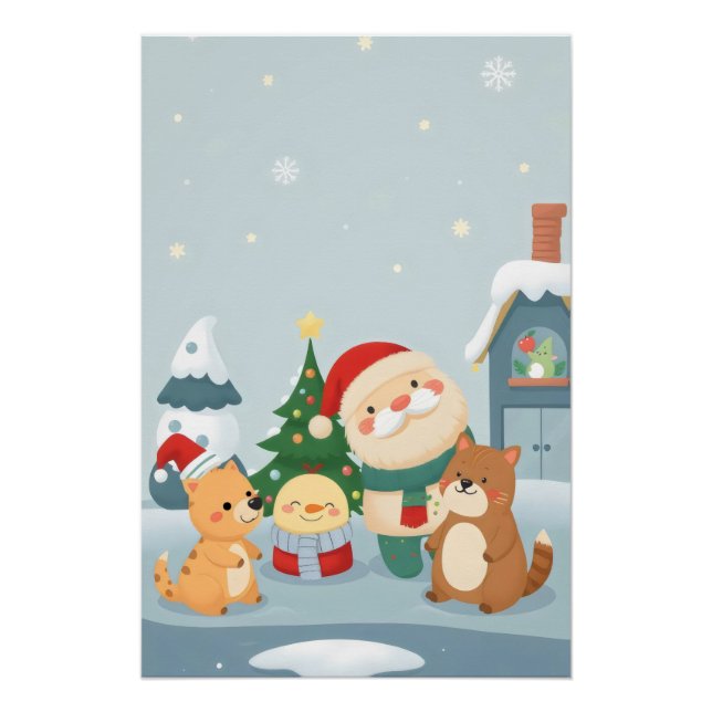 Pôster natal com uma cláusula santa e gatos (Frente)