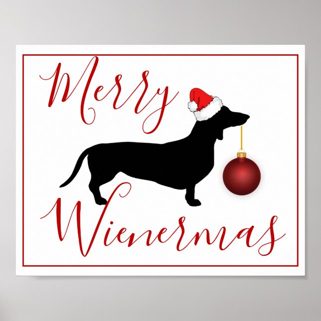 Poster Natal Dachshund Engraçado Feliz Wienermas (Frente)