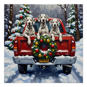 Pôster Natal Dalmatiano Caminhonete Vermelha Feriado