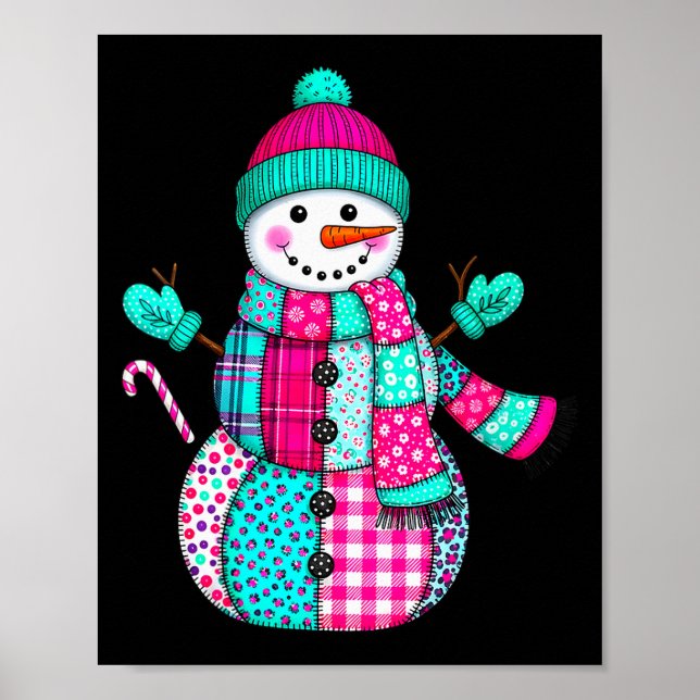 Poster Natal das Mulheres Remendo Boneco de Neve Préppy R (Frente)