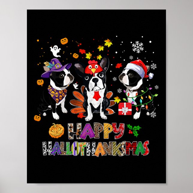 Poster Natal de Ação de Graças, Boston Terrier Dog Hallot (Frente)